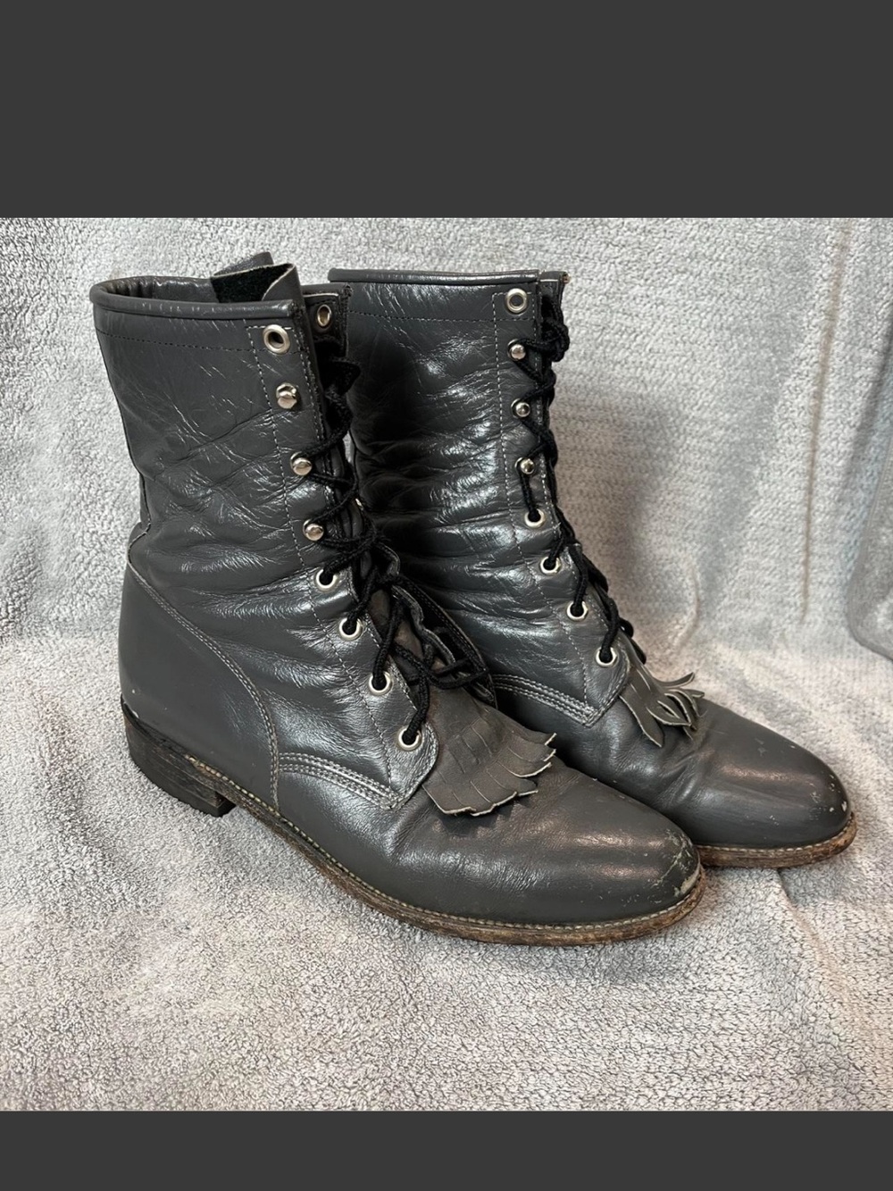 Vintage 1980s Justin roper cowboy lace up leather boots gray women’s size 8